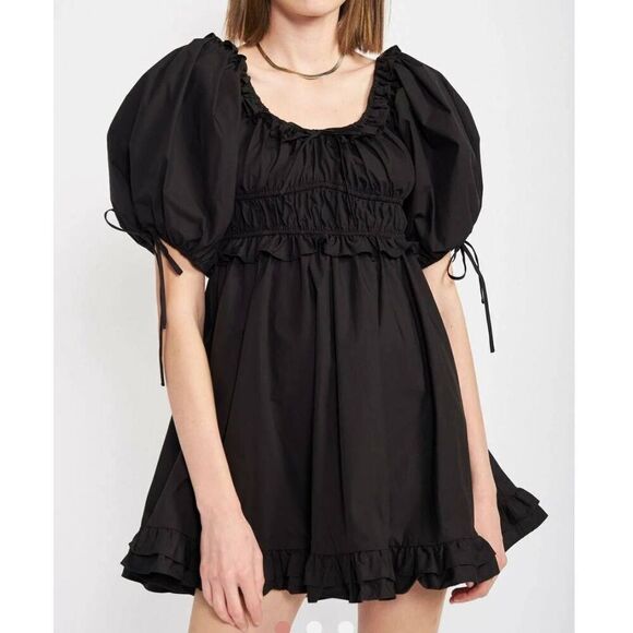 No Brand Dresses & Skirts - NWT En Saison Dress Women's Medium Black Cotton Poplin Mini Puff Sleeve